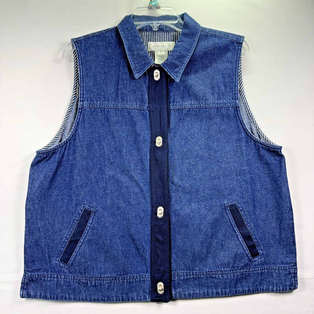 Vintage Susan Bristol Women's  Denim Vest silver closure 90's XL
